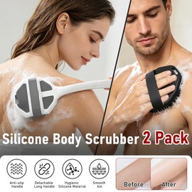 Back Scrubber for Shower with Long Handle, Exfoliating Body Scrubber 2 Pack