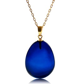 Amberistan Blue Amber Pendant Necklace with 18 inch 18K Gold Plated 925 Sterling Silver Chain, Blue Amber Necklace for Women, Amber Stone Jewelry, 100% Genuine, Pendant Necklace (Blue Puff Drop)