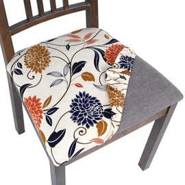 SearchI Seat Covers for Dining Room Chairs Stretch Printed Chair Seat Covers Set of 6, Removable Washable Upholstered Chair Seat Protector Cushion Slipcovers for Kitchen, Office(Flowers Pattern)