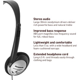  Panasonic (RP-HT21) 10-Pack Lightweight Headphones with XBS Headphones (Earphones)