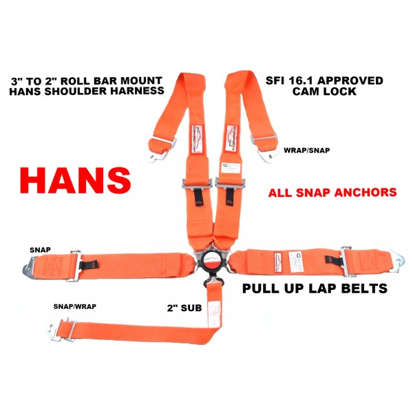 RACERDIRECT.NET SNAP IN HANS HARNESS CAM LOCK RACING BELT SFI