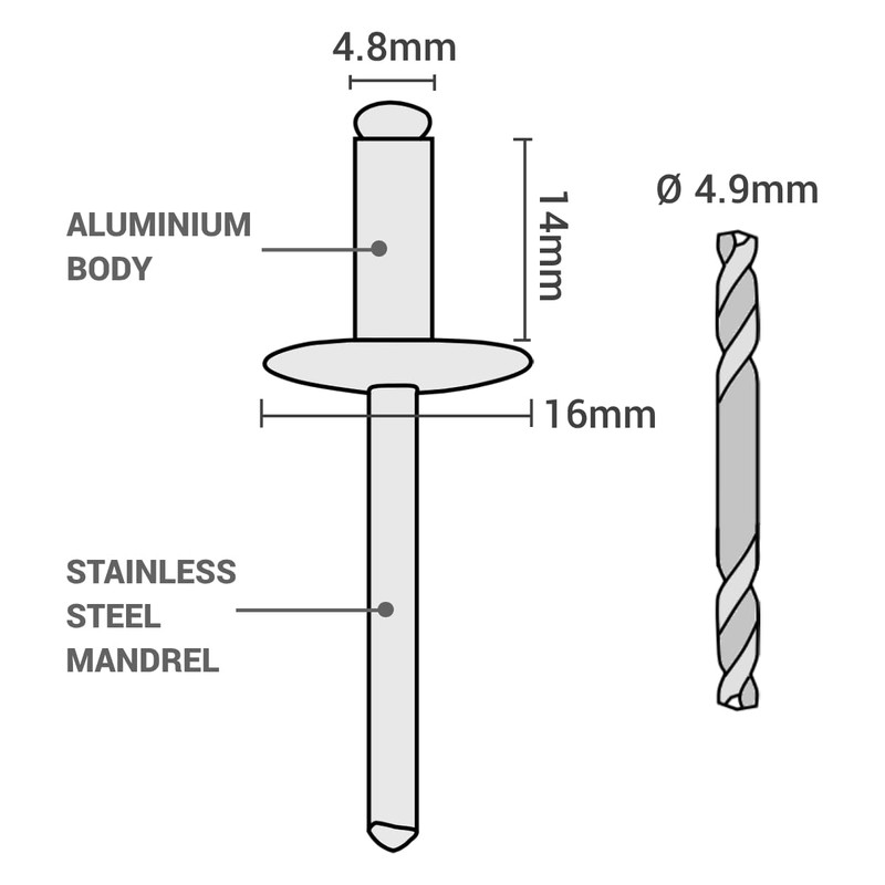 SKIR'CO Pack of 50 Large Flange Aluminium Blind Rivets 4.8