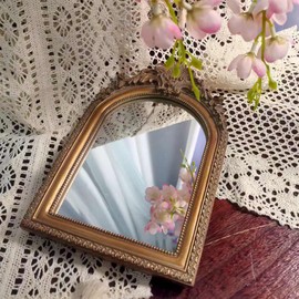 FAGTIKY Bronze Vintage Vanity Desk Makeup Mirror Antique Decorative Wall Mirror,Resin Carved Arched Mirror for Living Room,Bedroom Dresser,Home Decor ﻿ (Medium)