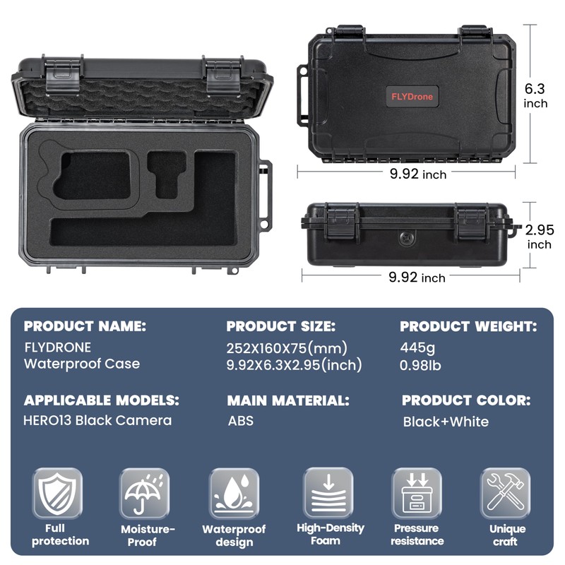 FLYDrone Travel Hard Case for Gopro Hero 13/12/11/10/9/8/Media Mod/Volta/Creator Edition/Action