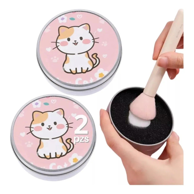 2 Estuche Limpia Brocha Seco Maquillaje Esponja Ecológico F Color