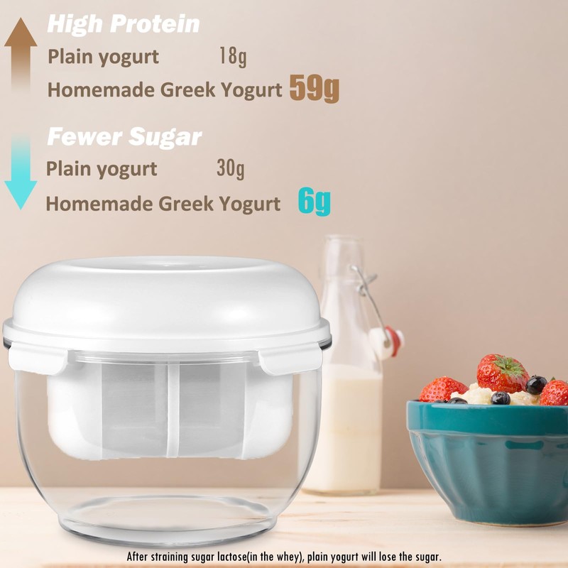 Greek Yogurt Strainer, 2QT Greek Yogurt Maker with Ultra-Fine Mesh