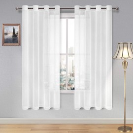 DWCN White Sheer Curtains Textured Semi Transparent Eyelet Top Decorative Voile Curtain for Living Bedroom, 52" Wide x 63" Drop, 2 Panels