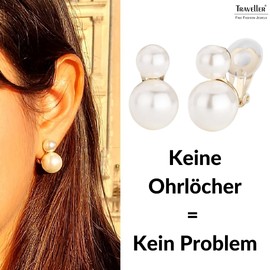 Traveller Women's Double Pearl Clip On Earrings, Titanium, Pearl