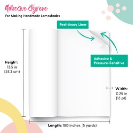 I Like That Lamp Styrene Sheet for Lampshade (13.5" Height x 180" Length) - Adhesive Roll for DIY Round Drum Lamp Shade - Repair Damaged Shades - Make a New Lampshade - Compatible With All Materials
