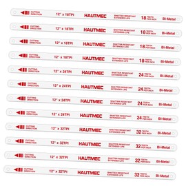 HAUTMWC Hacksaw Replacement Blades (12 Pack) High Speed 18 TPI/ 24 TPI/32 TPI - 12" (300MM) Length Hack Saw Blade, HT0441-HB