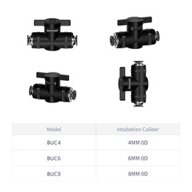 EterMutable 6-PACK 8MM Tube OD Push to Connect Air Flow Control Valve, BUC-8 Pneumatic Ball Valve Quick Connect Air Line Hose Fittings