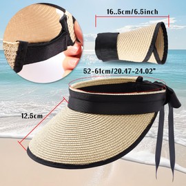 JJDreams Unisex Foldable Summer Hat Straw Hat with Velcro Fastening and Ribbon Visor Cap Peaked Cap Baseball Cap Sun Shield for Outdoor Sports Beach Hat Golf Tennis, beige