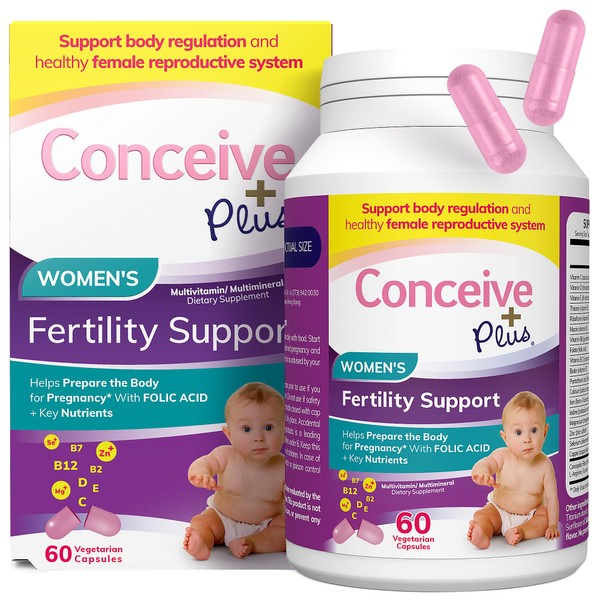 Conceive Plus Fertility Supplements for Women - Prenatal Vitamins - Promote Ovulation, Aid Hormone Balance, Cycle Consistency, Myo-Inositol, Folate, Folic Acid, Biotin for Conception, 60 Soft Capsules
