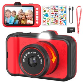 Children's Camera, uleway 3.5 Inch Large Display Children's Camera with 360° Rotating Zoom Lens, Selfies, LED Flash, 1080P Camera, Digital Camera Children with 32G Card, Toy Gifts for Children 3-12