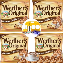 (PACK 4) Werther's Original Caramel Coffee Hard Candies - Bundle with One Think FWD Candy ZipBag