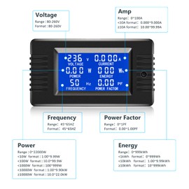 Aideepen LCD Digital Ammeter Voltmeter AC 80-260V 100A, Power Meter 6-in-1 Home Electricity Meter Panel, Energy Meter Electricity Meter with Closed Type CT