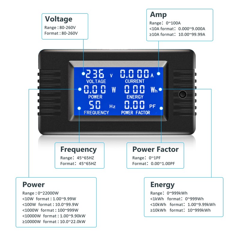 Aideepen LCD Digital Ammeter Voltmeter AC 80-260V 100A, Power Meter
