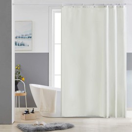 Furlinic Shower Curtain 150 x 200 cm Anti-Mould Washable Narrow Bathroom Curtain Textile Polyester Fabric Water Wipe for Corner Bathtub Beige with 10 Shower Curtain Rings