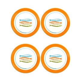 Generic Portuguese Pottery Ceramic Dessert Plate Made in Portugal - POP Sardines Orange (4), 9.5 inches, 280.012.01