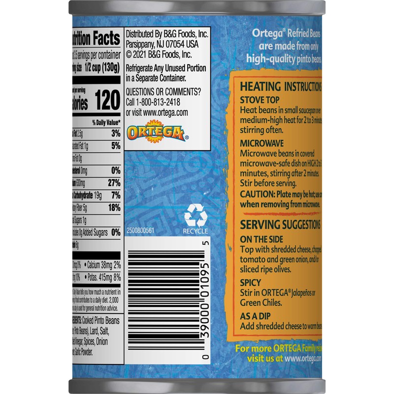 Ortega Refried Beans, Traditional, 16 oz