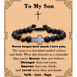 MFTRADING Gifts for Son from Mom Dad Cross Bracelet to My Son Christian Catholic Religious Communion Confirmation Baptism Gift Bracelet on Birthday Christmas
