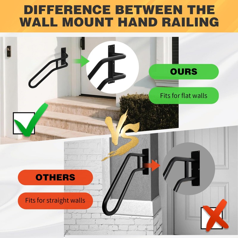 Right Side Wall Mounted handrail, Garge Door Stair Railing for