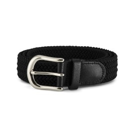 Streeze 30mm Stretch Belt - Braided Elastic Webbed Belt with Silver Metal Buckle (Large, Black)