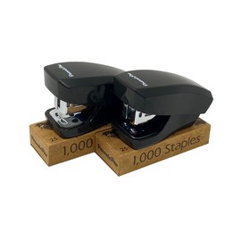 Aria Premium Mini Stapler Set by PraxxisPro - with Built-in Staple Removers, 2000 Standard Staples Included - for Office, School, and Travel (Black and Black)