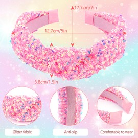 Vovii Sequin Knotted Headbands for Girls, Cute Sparkly Princess Headband Glitter Hair Bands for Hair Accessories (Pink, Hot Pink)