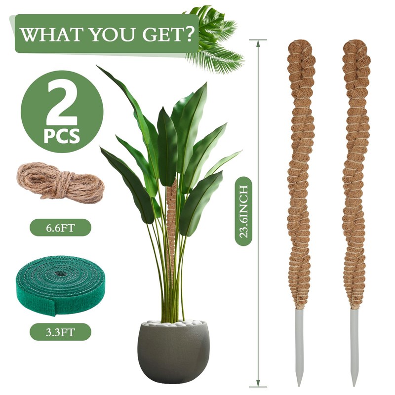 2 Pack 25 Inch Coco Coir Moss Poles for Climbing