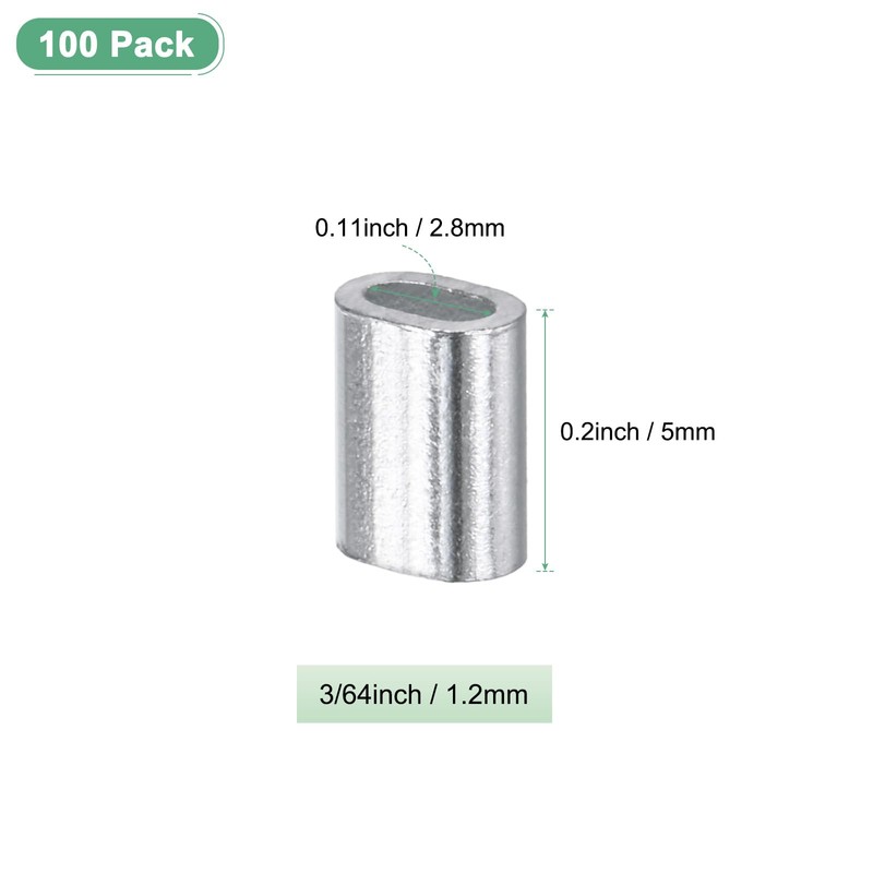 M METERXITY 100-Pack Aluminum Crimping Loop Sleeves, 1.2mm 3/64" Single
