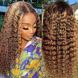 5x5 HD Lace Closure Wigs Human Hair 180% Highlight Ombre Deep Wave Lace Front Wigs Human Hair 22 Inch Glueless Wigs Human Hair Pre Plucked Pre Cut 4/27 Perruques De Cheveux Humains Pour Femmes