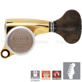 GOTOH NEW Gotoh SGS510Z-ZS5 MGT 6 in line LOCKING Tuners Set w/ WOOD Buttons - GOLD