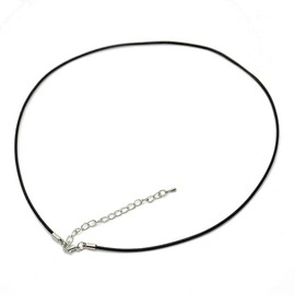 Silver One ko Ultra Thin Leather Choker, Black, Width 0.08 inch (2 mm), 16.9 inch (43, 47, 50, 55, 60 cm), Men’s Adjuster Included, Leather