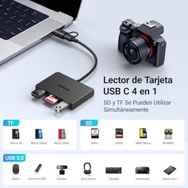 UGREEN Lector de Tarjetas de Memoria, Lector de Tarjetas SD 4 en 1 USB C USB 3.0 Adaptador OTG de 2 Conector para Computadora Portátil Android, Compat