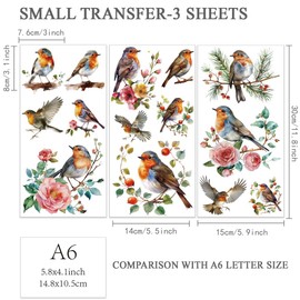 OLYCRAFT 3pcs/Set Bird Rub on Transfers for Furniture and Crafts 15x30cm Robin Decor Transfer Stickers Animal Rub on Decals for Wood Furniture Scrapbooking Home Decorations