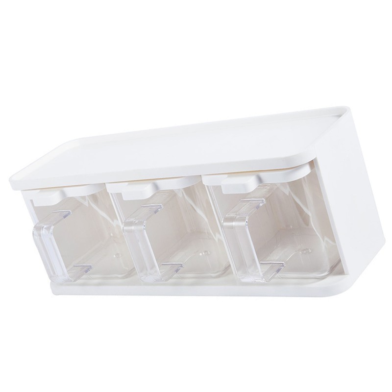 Seasoning Box 3 Grids Plastic Clear Condiment Box with Handle