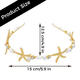 Ravlzors Mermaid Starfish Headband Gold Pearl Bridal Headpiece Fashion Beaded Hair Band Beach Wedding Hair Accessories for Women and Girls