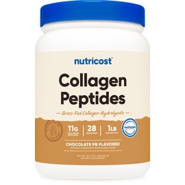 Nutricost Collagen Peptides (Chocolate Peanut Butter Flavored) 1 LB - Grass-Fed Collagen Hydrolysate, Gluten-Free