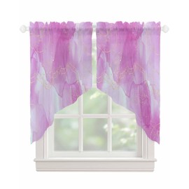 Purple Marble Swag Valances for Windows Golden Lines Modern Semi Sheer Valance Curtains Abstract Purple Ombre Voile Swags Topper Curtain for Kitchen Living Room Bedroom, 2 Panels, 36x36 Inch