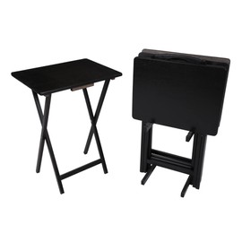 Mczan Indoor Folding Table Set of 4 in Black L19 x W15 x H26 inches. 4 Tables+1 Rack Stand.