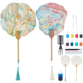 WEBEEDY DIY Wasser Marmor Malerei Kit für Erwachsene 4 Sets 2 Styles DIY Fan Marbling Paint Art Kit mit Anleitung für Anfänger malen Sie Ihre eigenen Fan Art Craft Kits Urlaub Geschenk