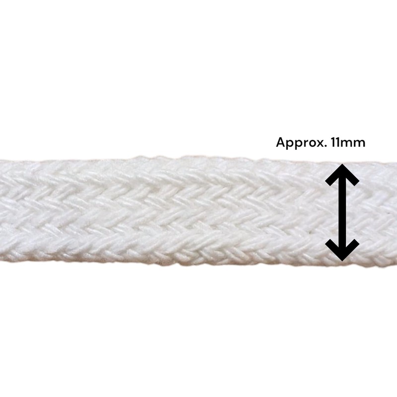 Flat White Cotton Braid Drawstring, 7m long, 11mm Width, with