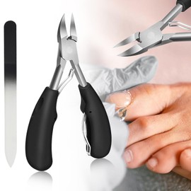Ingrown toenail Tool Set,Heavy Duty Podiatrist Thick toenail Clipper with Easy Grip Handle, Nails Scissors for Seniors,Adults (Included one Black Crystal Nail File from Czech Tempered Glass
