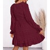 BTFBM Women V Neck Smocked Short Dress Long Sleeve Flowy
