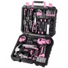 DEKOPRO Home Tool Kit with Pink Cordless Drill and Comprehensive