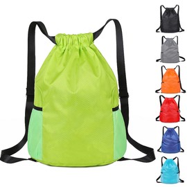 KANGSIT Drawstring Bags, Unisex Gym Sack, Swim PE Bags Drawstring Gym Bag for Kids Adults String Swimming Sports Bag for School Sports Swimming Gym Travel (Green)