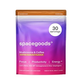 Spacegoods Rainbow Dust 240g | 30 Servings | Flavoured Mushroom Coffee | 80mg of Natural Caffeine | Lions Mane, Chaga, Ashwagandha & Vitamin B5| Sharper Focus, Energy & Calm | Coffee Hazelnut