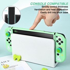 DLseego Grip Case Controller for Switch OLED Console 2021, Anti-Slip Shock-Absorption Protective Soft Case with 2 PCS Comfortable Thumb Grips Caps for Joycon Controllers - Green