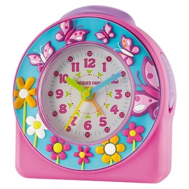 JACQUES FAREL Kinderwecker Lernwecker Mädchen 3D Schmetterlinge und Blumen Pink Türkis Analog Quarz ohne Ticken mit Licht und Snooze Alarm ACW 69